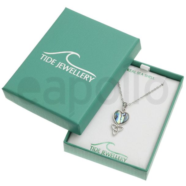 Natural Paua Shell Celtic Heart Pendant Necklace