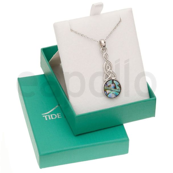 Natural Paua Shell Celtic Mother & Child Knot Pendant Necklace