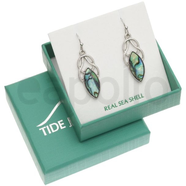 Natural Paua Shell Celtic Oval Knot Hook Earrings