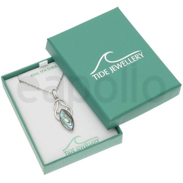Natural Paua Shell Celtic Oval Knot Pendant Necklace