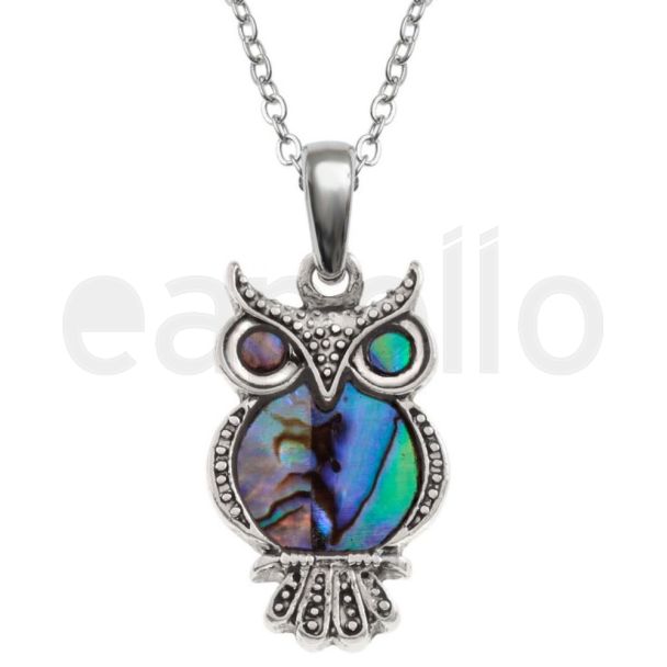 Natural Paua Shell Owl Pendant Necklace