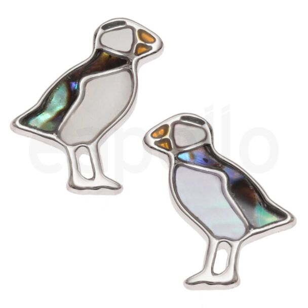 Natural Paua Shell Puffin Stud Earrings