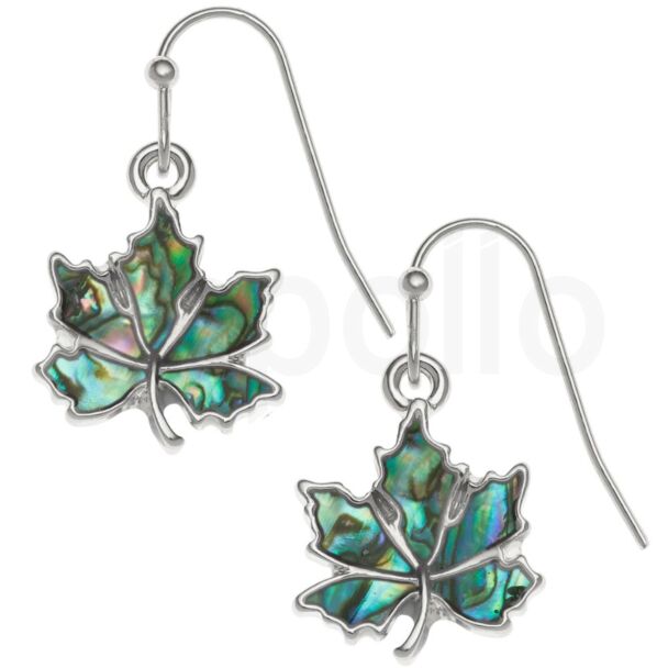 Natural Paua Shell Summer Leaf Hook Earrings