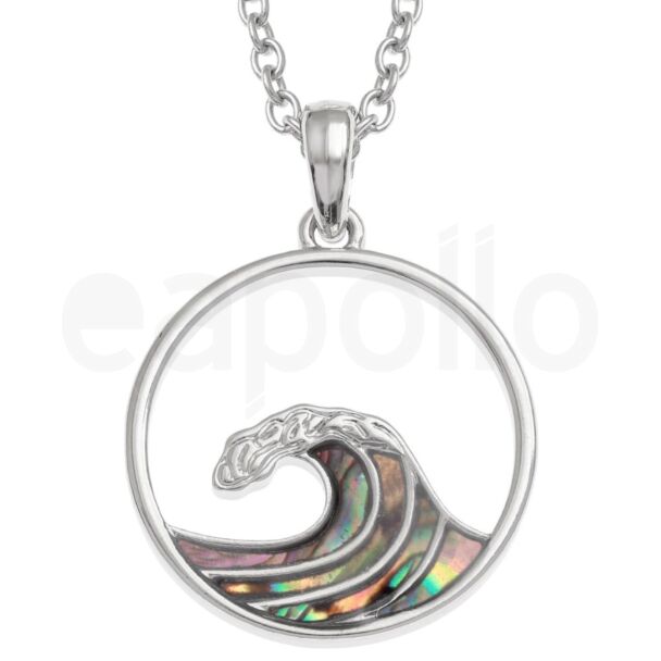 Natural Paua Shell Surf Wave Pendant Necklace