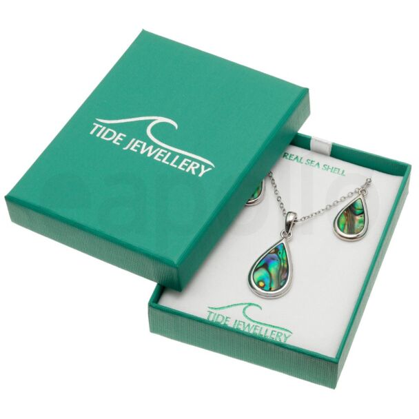 Natural Paua Shell Teardrop Necklace and Earrings Set