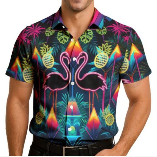 Neon flamingos Design Polyester Shirt - Adult 52-54 (L)