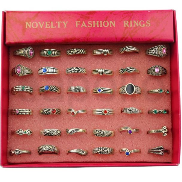 Novelty Fashion Rings – Assorted Styles and Sizes (36pcs)