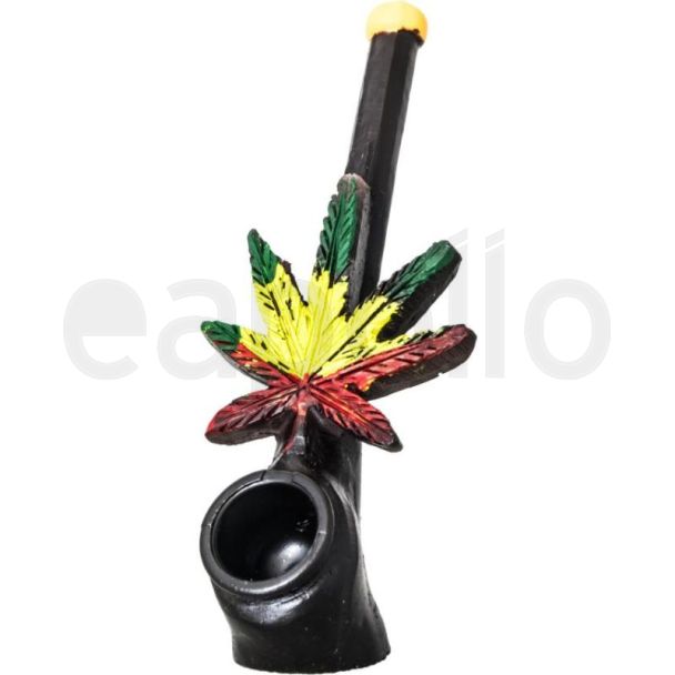 Novelty Wooden Pipe - "Rasta Leaf" (14cm)