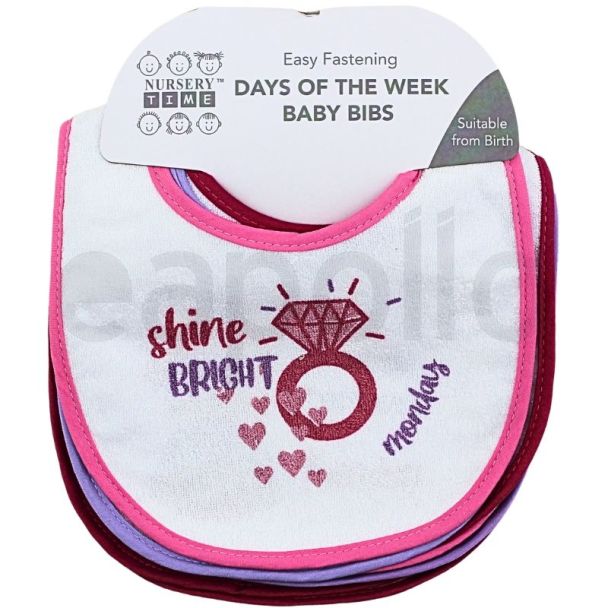 Nursery Time Baby Girl Days of the Week Princess Design Bibs