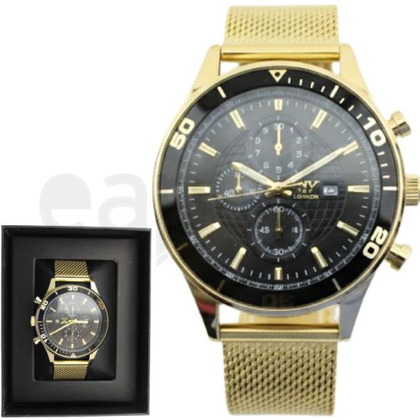 NY London Men's Mesh Bracelet Watch  - Gold/Black