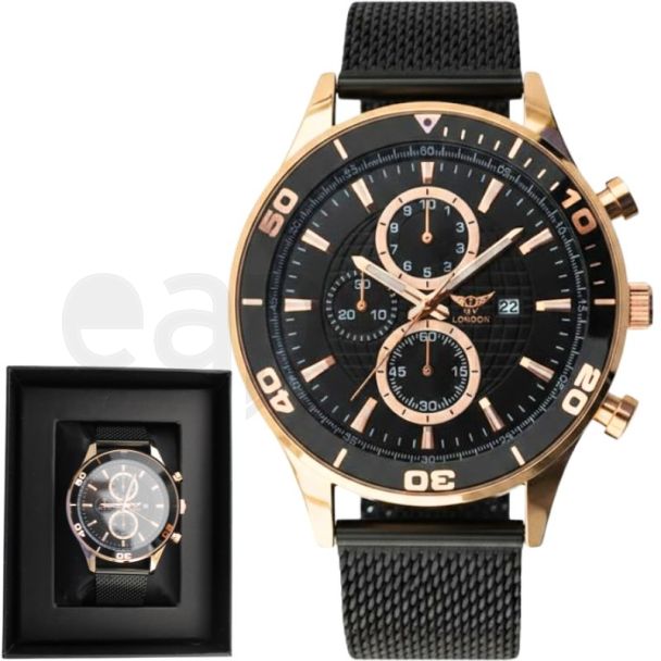 NY London Men's Mesh Bracelet Watch  - Gun/Rose Gold