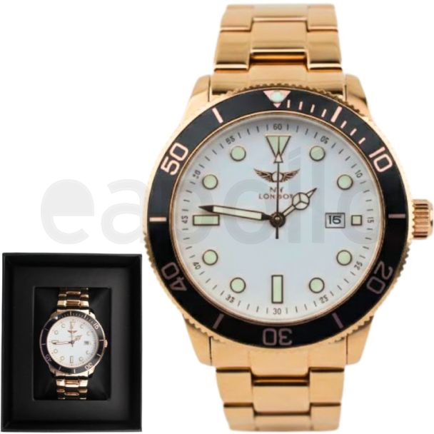 NY London Men's Round Metal Bracelet Watch - Rose Gold/White