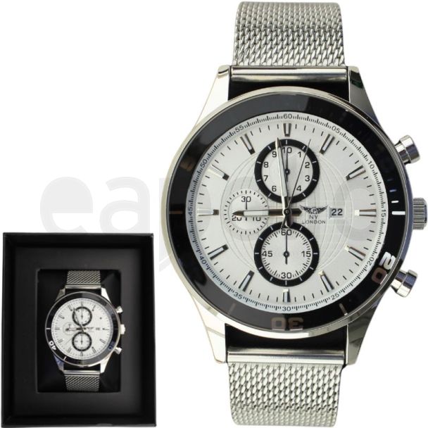 NY London Men's Mesh Bracelet Watch  - PNP/White