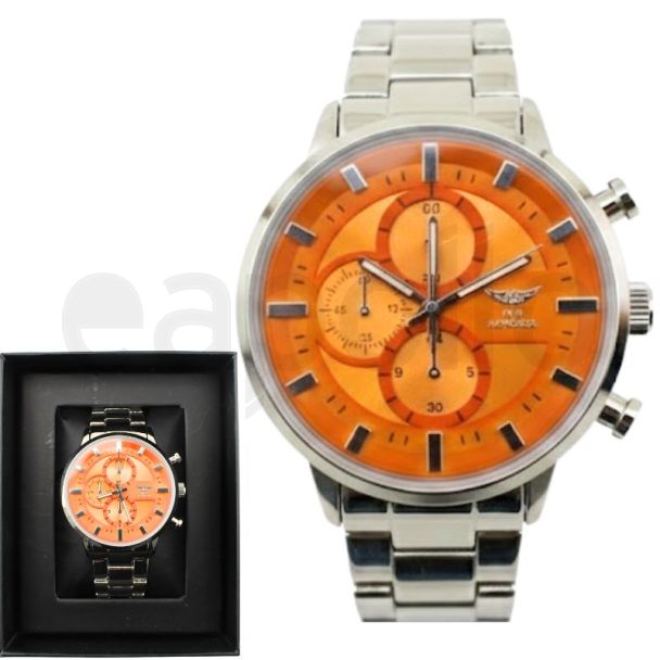 NY London Men's Metal Bracelet Watch - Silver/Orange