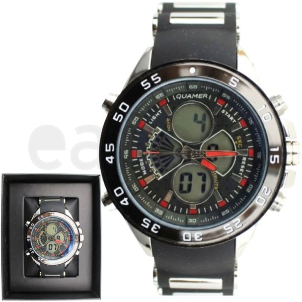 NY London Men's Quamer Digital Watch With Silicone Strap - Black