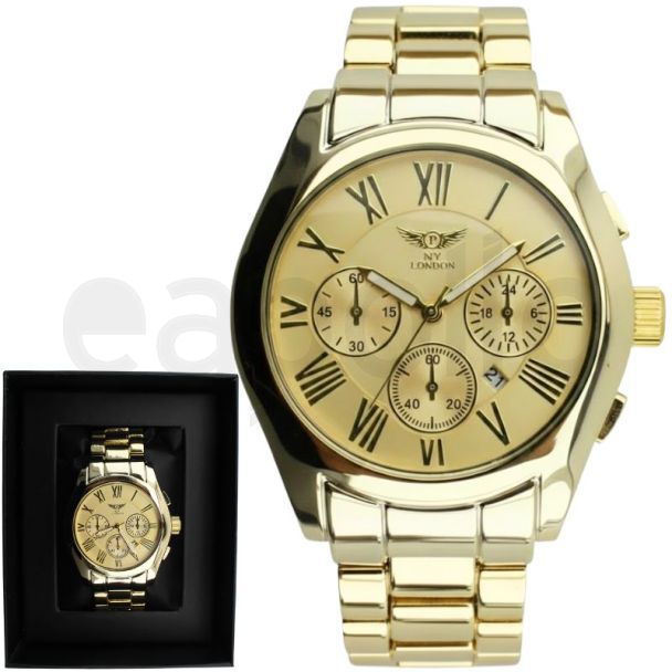 NY London Men's Round Metal Bracelet Watch - Gold