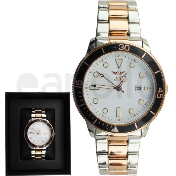 NY London Men's Round Metal Bracelet Watch - PNP/Rose Gold