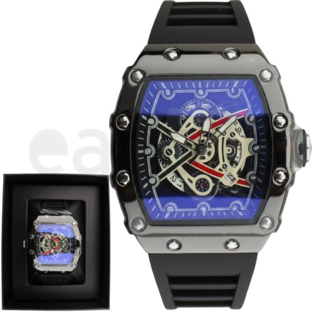 NY London Men's  Skeleton Solid Watch With Silicone Strap - Black