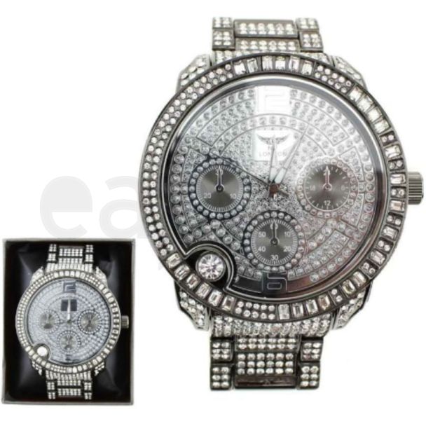 Men's NY London Round Silver Crystals Watch - Silver