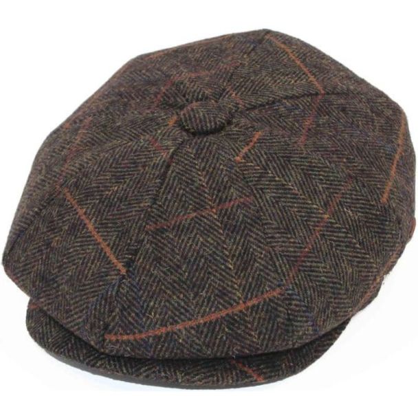 Olive Check Herringbone Baker Boy Flat Cap – Medium
