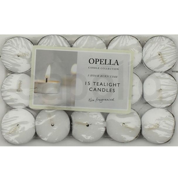 Opella Tealight Candles- 3 Hour Burn Time (Pack of 15)