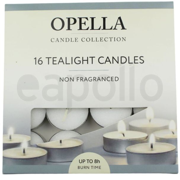 Opella Non-Fragranced Tealight Candles 8 Hour Burn Time – (Pack of 16)