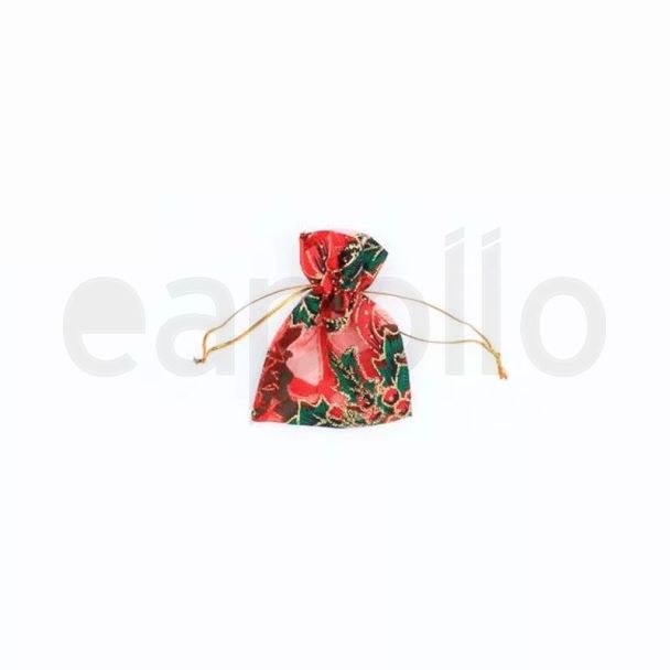 Wholesale Organza Gift Bag- Holly Christmas Pattern (10x7cm)