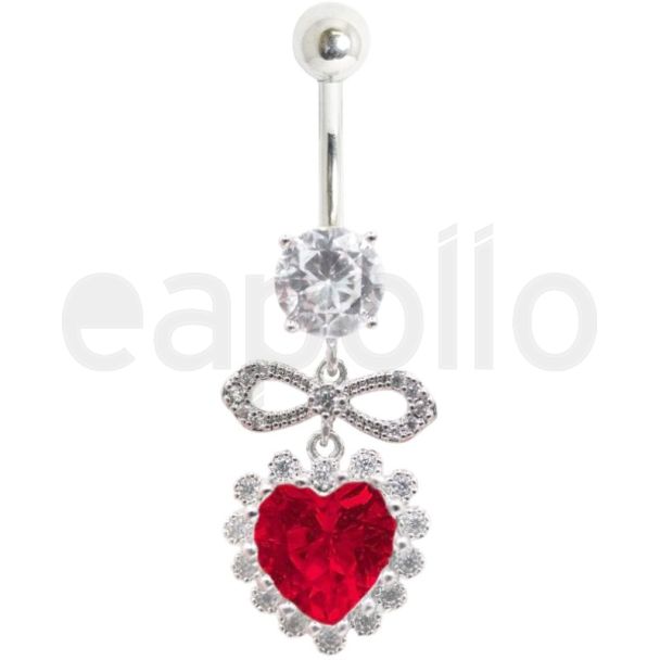 Passion Ribbon Heart Navel Bar – Ruby 10mm
