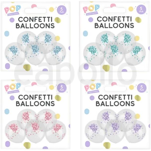 Pastel Glitter Confetti Party Balloons – 5 Pack