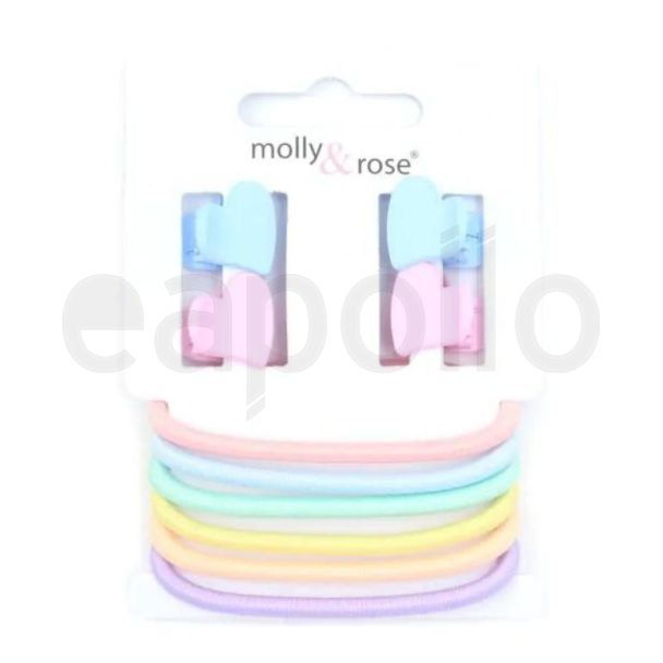 10pcs Pastel Heart Hair Elastics and Mini Clamps Set