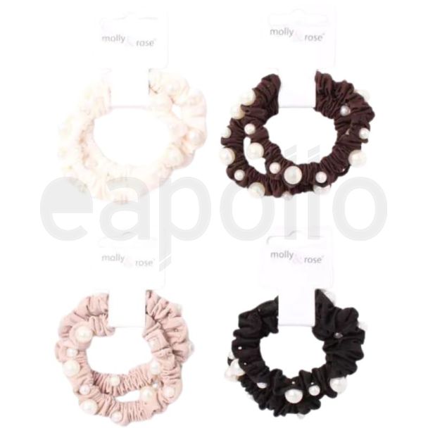 Pearl Bead Scrunchies – Pack of 2 Assorted (5.5cm)