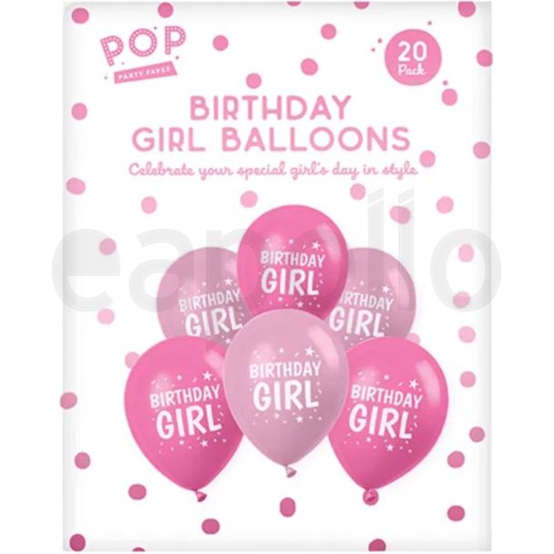Birthday Girl Printed Balloons (20 Pack) - Pink