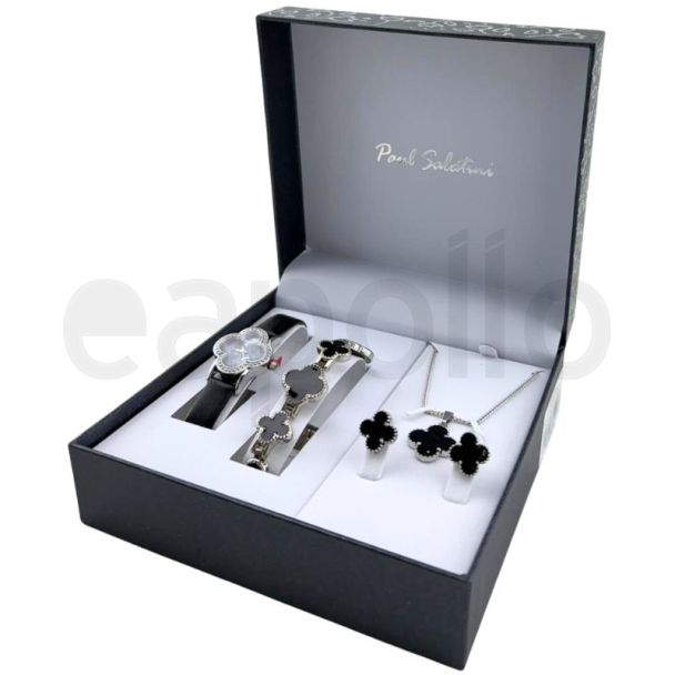 Paul Salatini Ladies Watch Gift Set - Black/Pearl Grey(2530)
