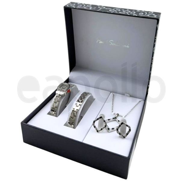 Paul Salatini Ladies Watch Gift Set - Black/Silver (8085)