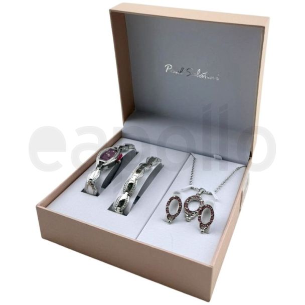 Paul Salatini Ladies Watch Gift Set - Pink/Silver (2354)