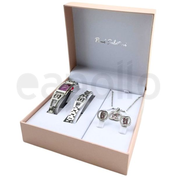 Paul Salatini Ladies Watch Gift Set - Pink/Silver (27104)