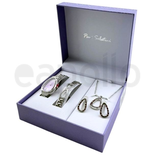Paul Salatini Ladies Watch Gift Set - Purple/Silver (2500)
