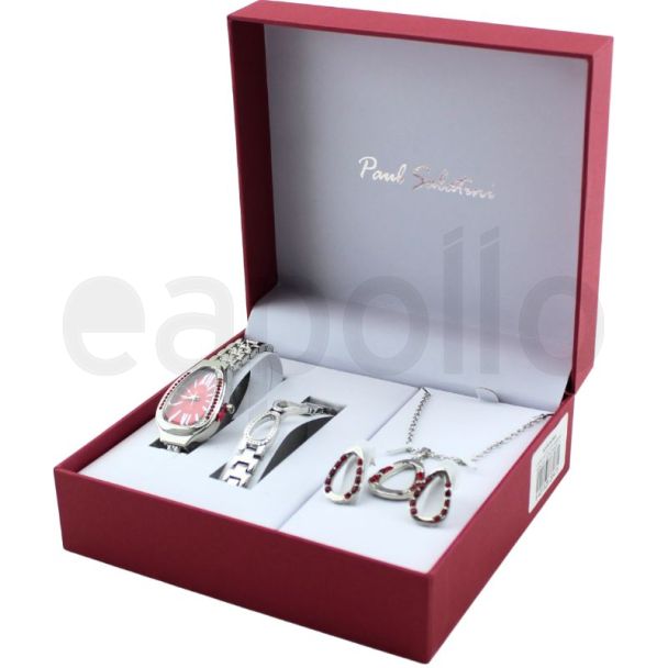 Paul Salatini Ladies Watch Gift Set - Red/Silver (2500)