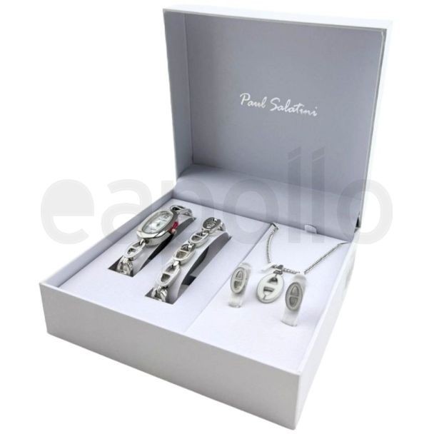 Paul Salatini Ladies Watch Gift Set - Silver/White (2541)