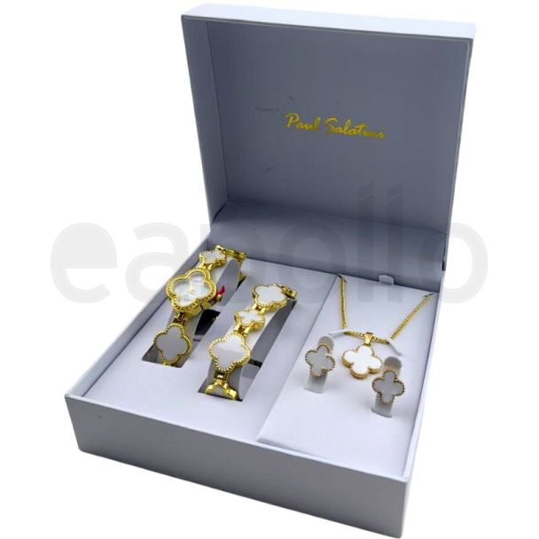 Paul Salatini Ladies Watch Gift Set - White/Gold (2531)