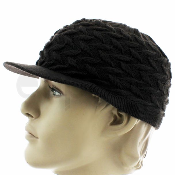 Unisex Plain Knitted Peak Hats - Brown