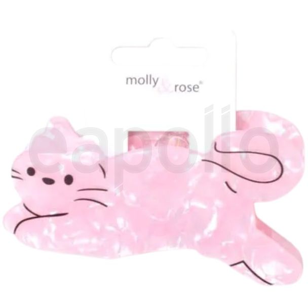 Pink Pearlescent Leaping Cat Shaped Hair Clamp - 10cm