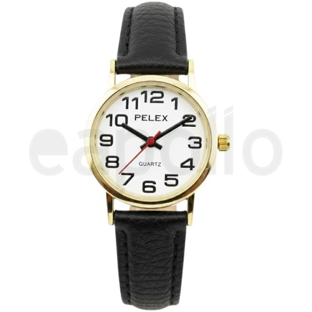 Pelex Ladies Classic Round Dial Leather Strap Watch - Black/Gold