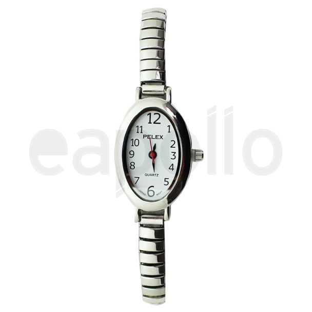 Pelex Ladies Oval Dial Metal Expander Strap Watch - Silver