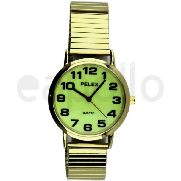 Pelex Men's Glow in The Dark Metal Extra Long Strap Watch - Gold