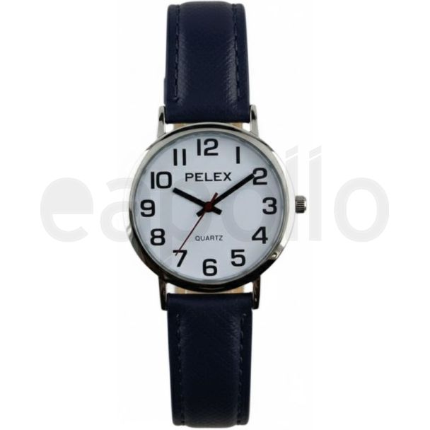 Pelex Unisex Round Leather Strap Watch - Dark Navy Blue