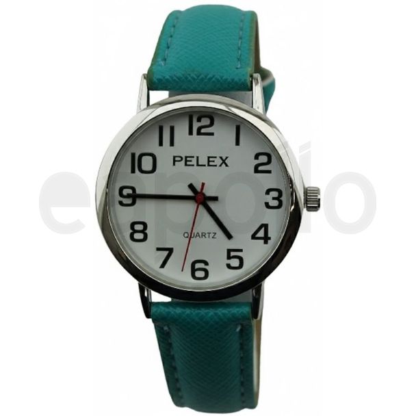 Pelex Unisex Round Dial Leather Strap Watch - Turquoise/Silver