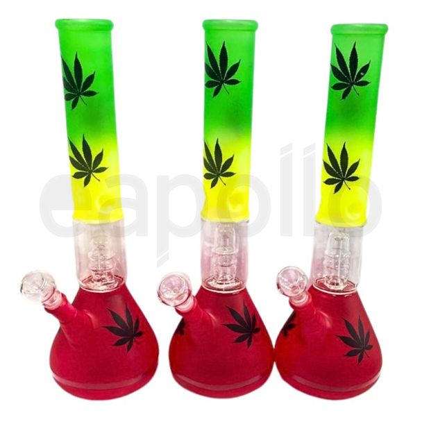 Percolator Glass Water Pipe Rasta Colour Leaf Print – Assorted Design (17 Inch)