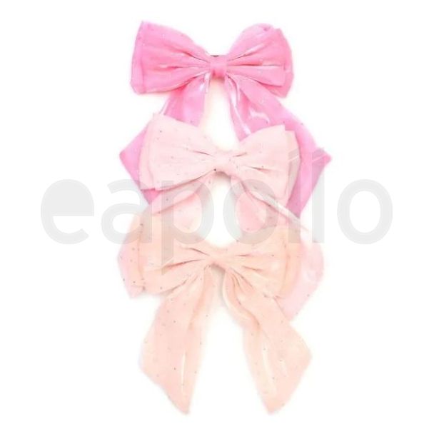 Pink Diamante Double Hair Bow with Barrette - 15cm