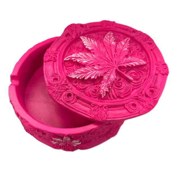 Wise Skies "Pink Leaf" Ashtray With Lid  